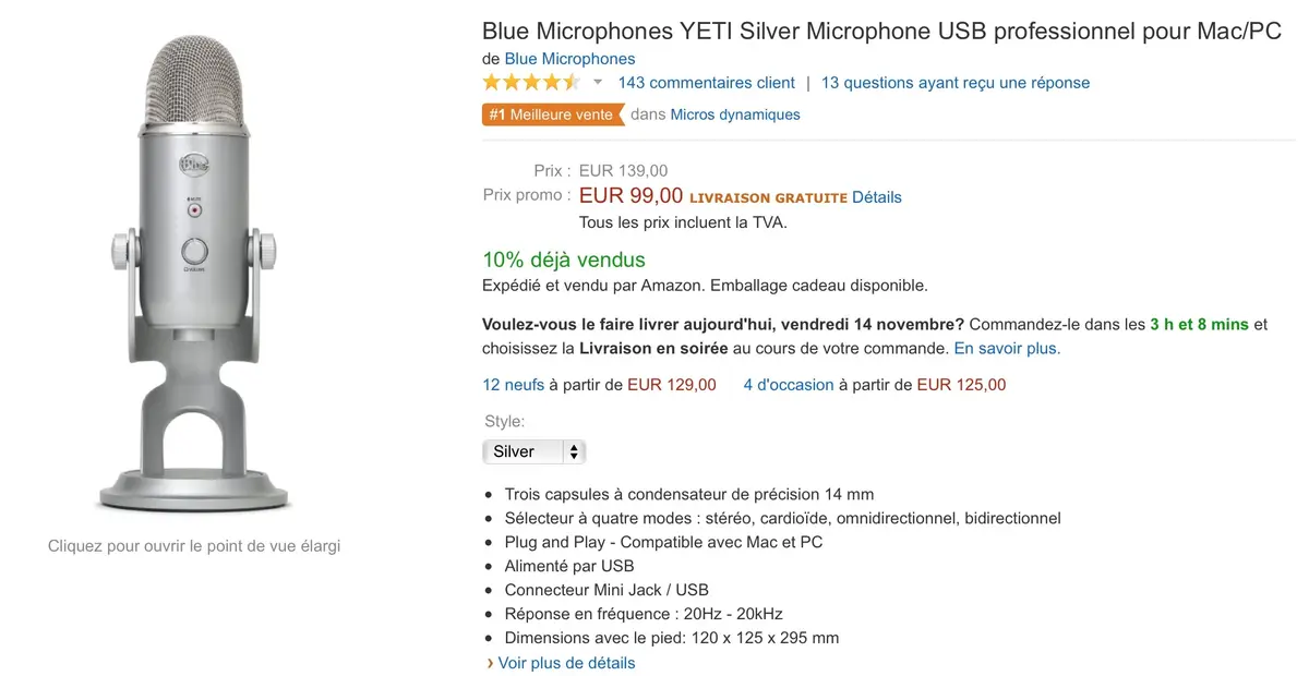 Bon plan : le micro Yeti Silver à 99€