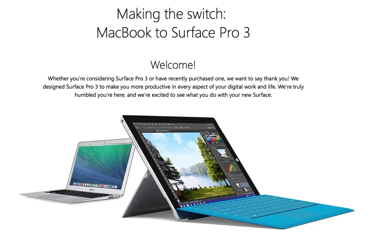 Microsoft : un site pour switcher vers sa Surface Pro 3