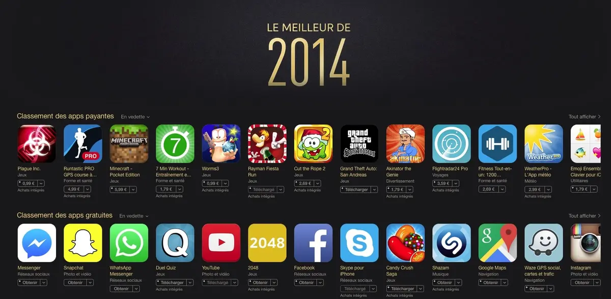 Les meilleures apps de 2014 : du tchat, des jeux et beaucoup d'achats intégrés