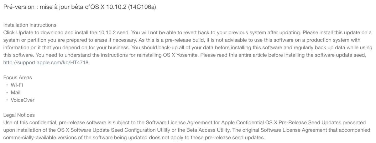 Nouvelle beta d'OS X 10.10.2