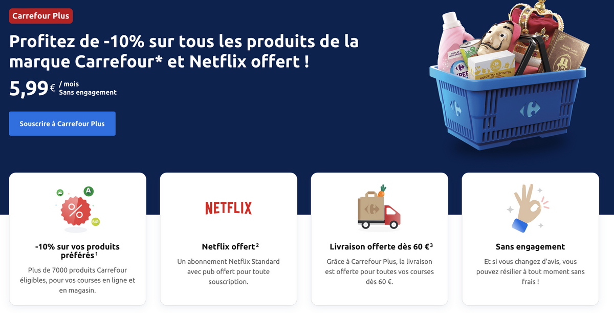 Carrefour Plus, un abonnement pour avoir des réductions et regarder Netflix