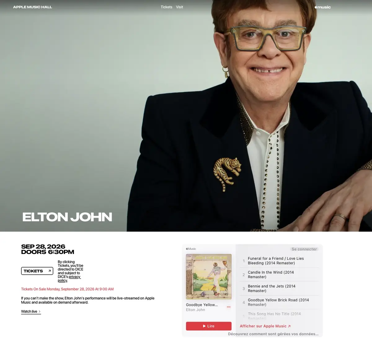 Elton John inaugurera la salle de concert d'Apple&nbsp;: voici la liste officielle des artistes&nbsp;!
