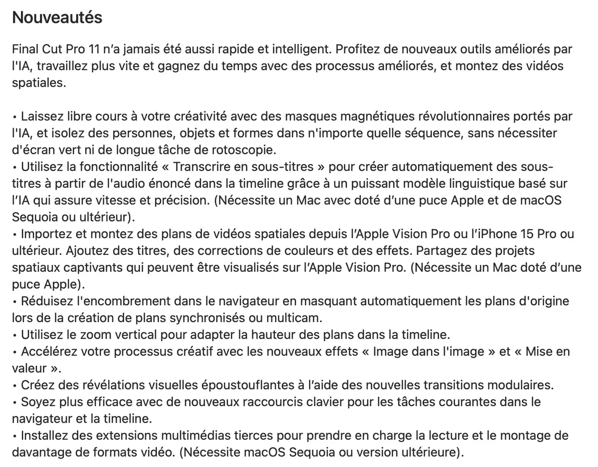 Final Cut Pro 11 boosté à l'IA est disponible