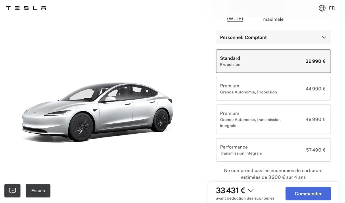 La Tesla Model 3 neuve passe &agrave;... 33 431&euro;&nbsp;!