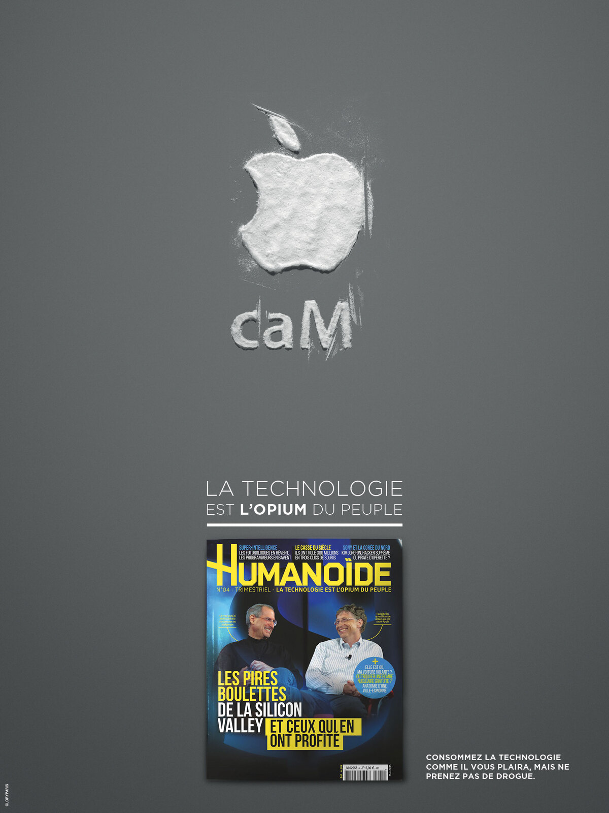 Cette affiche a été refusée par le réseau d'affichage des kiosques, par crainte d'Apple