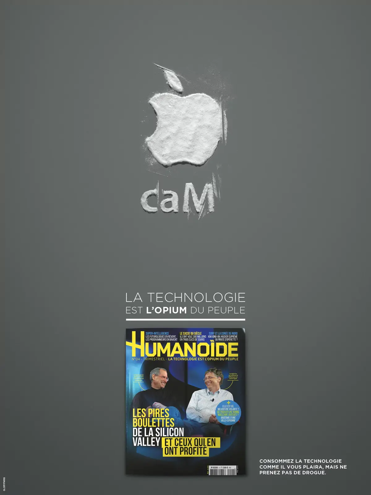 Cette affiche a été refusée par le réseau d'affichage des kiosques, par crainte d'Apple