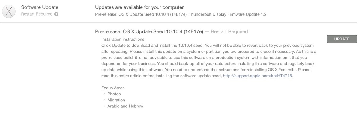 Nouvelle Beta de Yosemite OS X 10.10.4