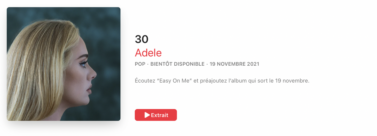 Apple Music : Adele bat tous les records avant même la sortie de son nouvel album "30"