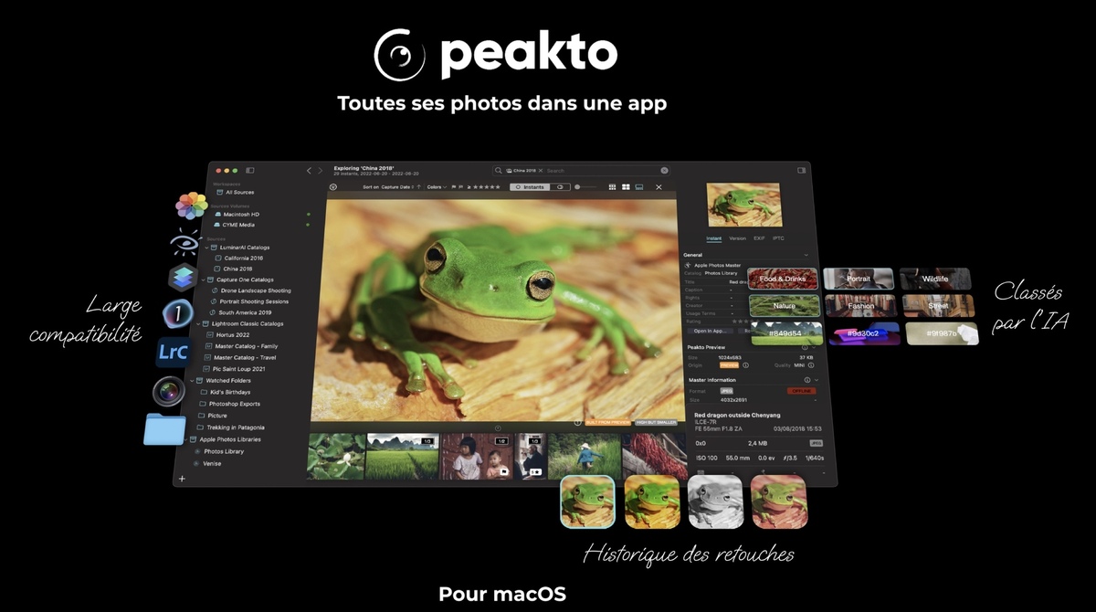 Photo : Peakto centralise et classe toutes vos bibliothèques (Lightroom, Aperture, Luminar...)