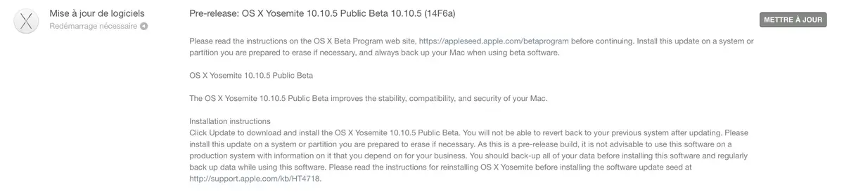 Une première bêta publique pour OS X 10.10.5