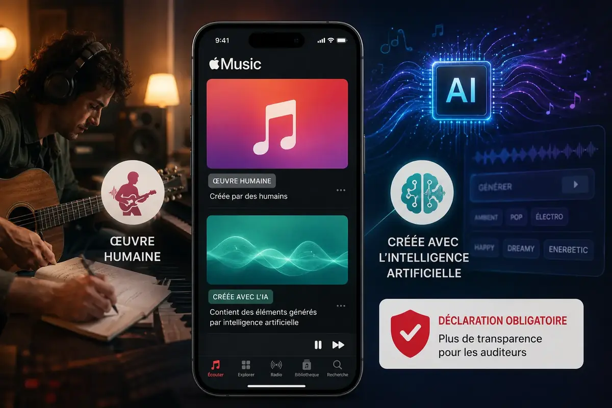 Apple Music va &eacute;tiqueter les morceaux g&eacute;n&eacute;r&eacute;s par l&rsquo;IA