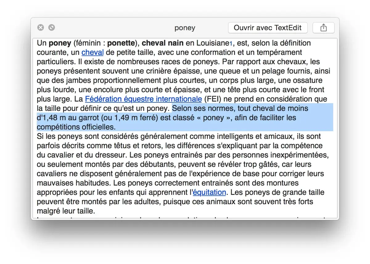 Astuce : comment sélectionner du texte depuis Coup d'Oeil sur OS X