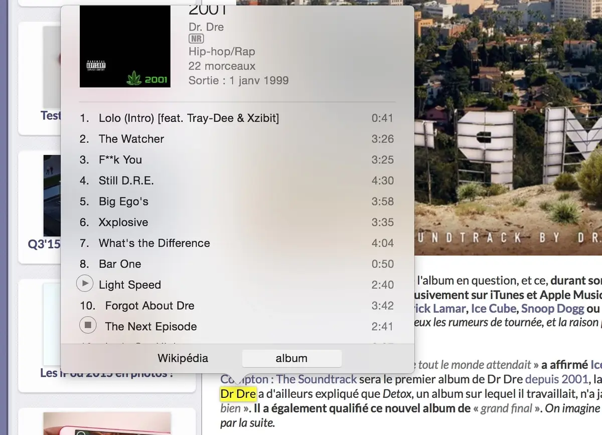 Astuce : pré-écoutez le dernier album d'un artiste sans quitter votre page Safari