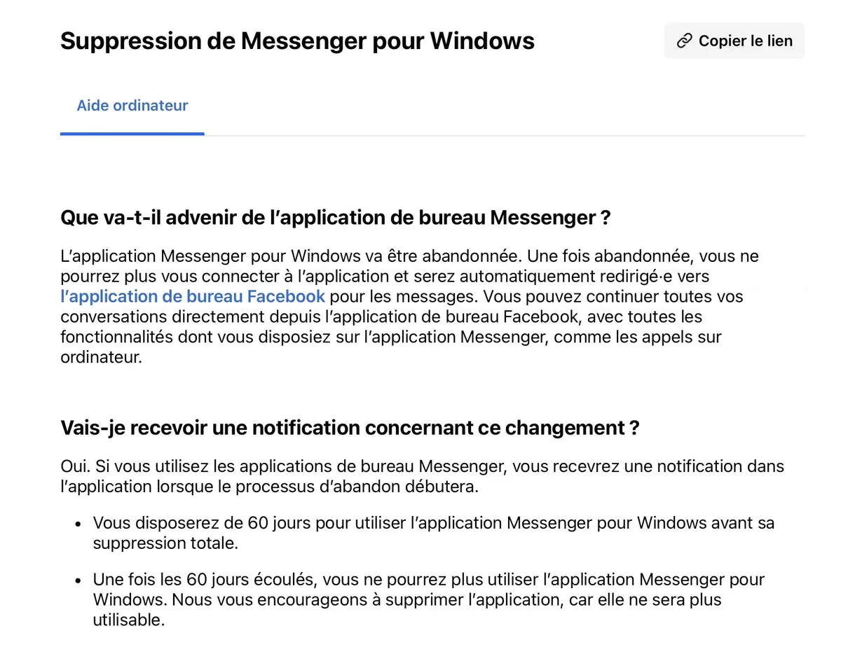 Meta va carr&eacute;ment fermer Messenger.com
