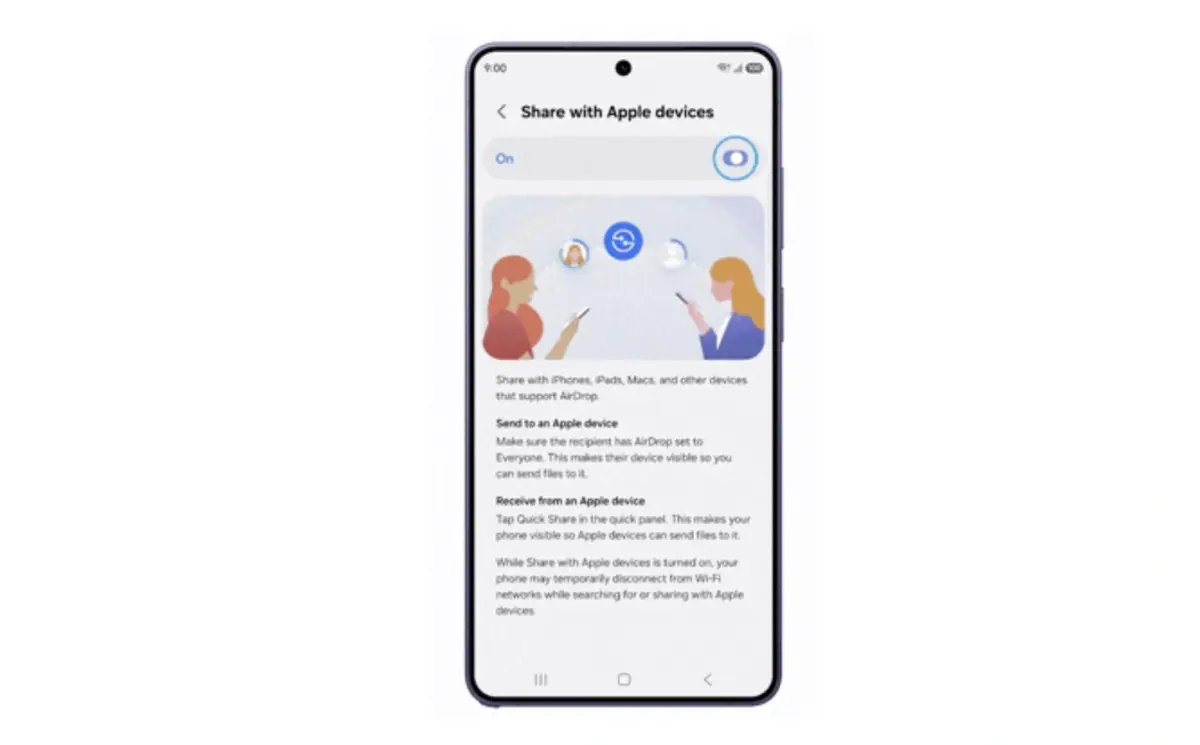 Samsung active la compatibilit&eacute; AirDrop sur les Galaxy S26 et iPhone