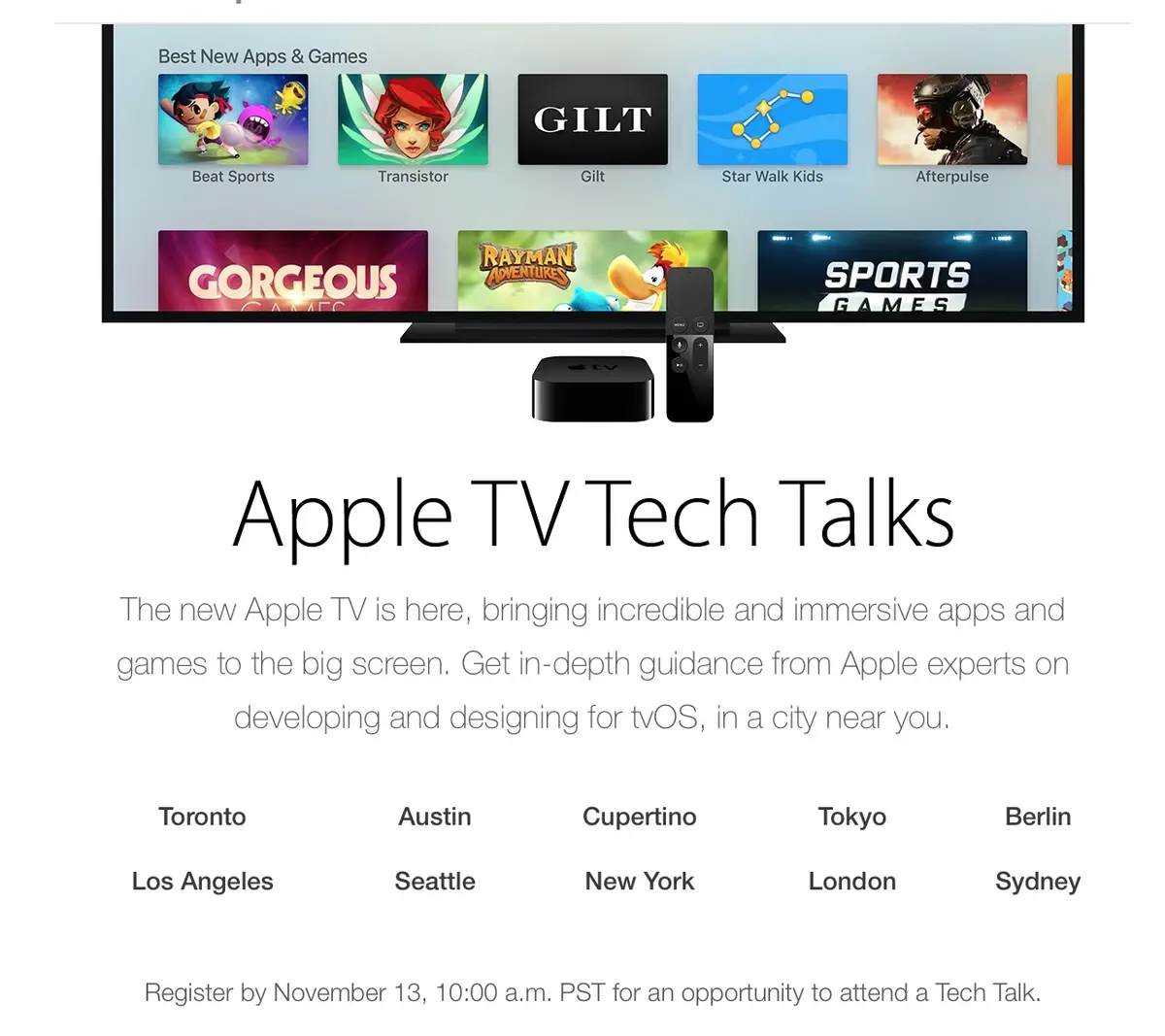 Les Tech Talks de tvOS évitent soigneusement Paris (inscrivez-vous vite !)