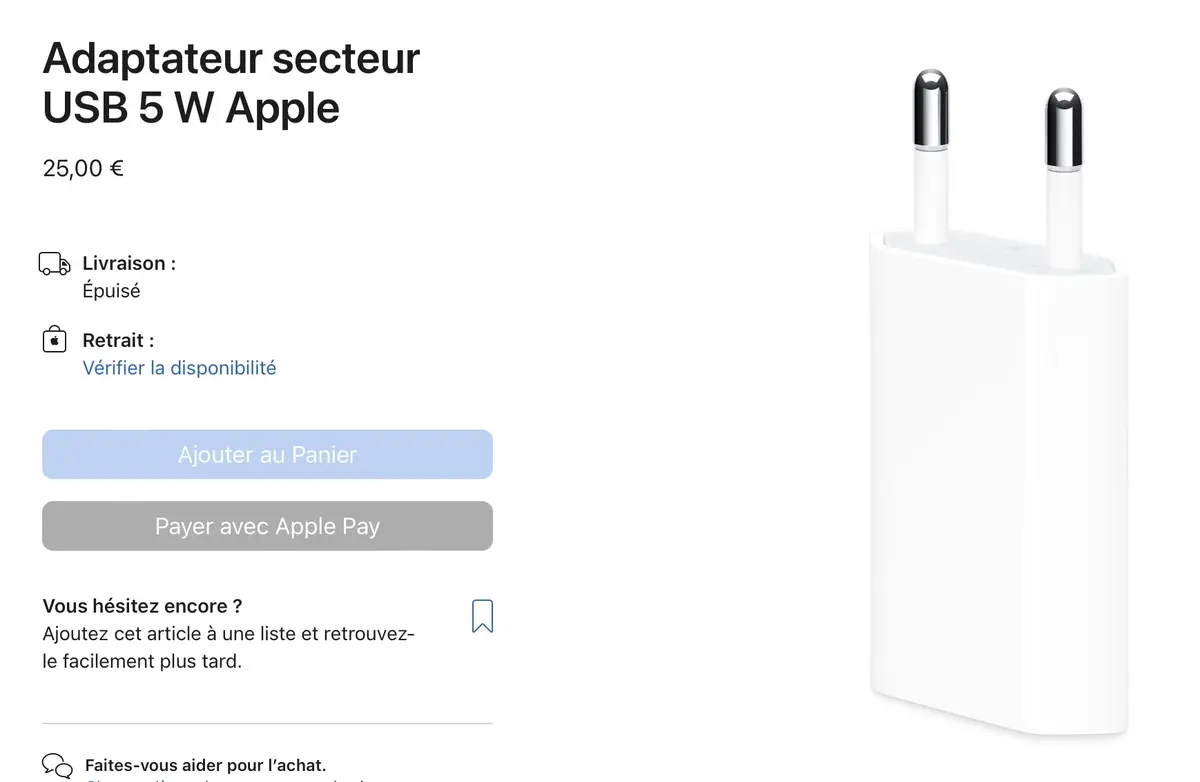 Juste avant l'iPhone 14, Apple retire peu à peu son adaptateur secteur USB 5 W 