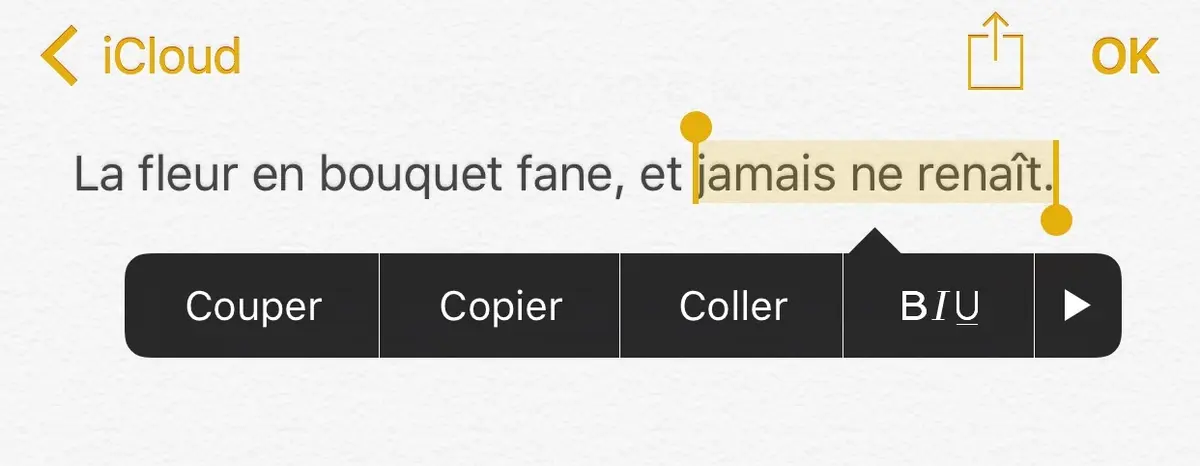 Astuce : si vous rencontrez des difficultés à copier-coller sur iOS 9