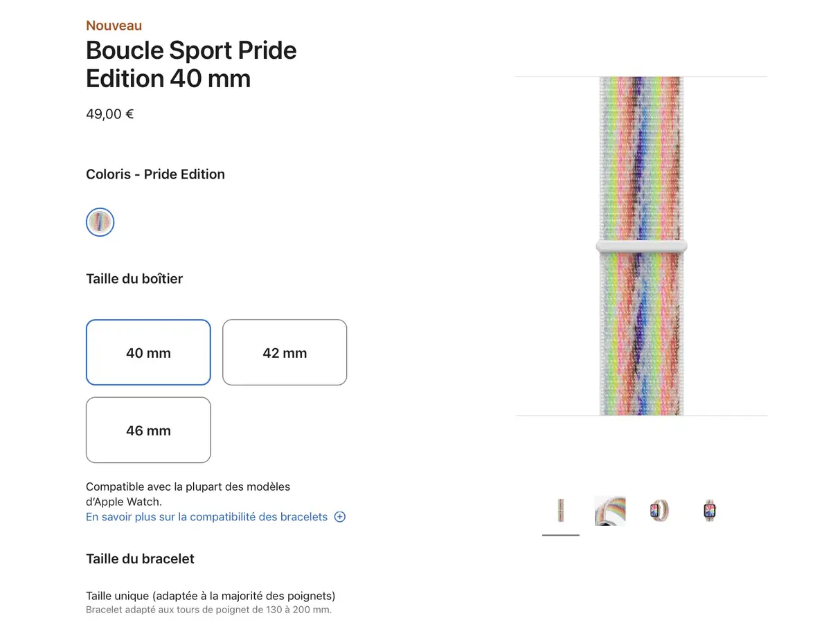 Apple d&eacute;voile son bracelet Pride 2026 pour Apple Watch avec un cadran in&eacute;dit
