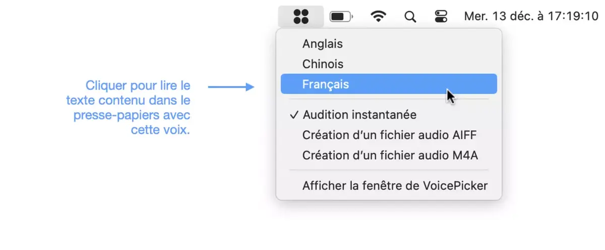 L'App VoicePicker permet de changer rapidement la langue de la synthèse vocale sur Mac