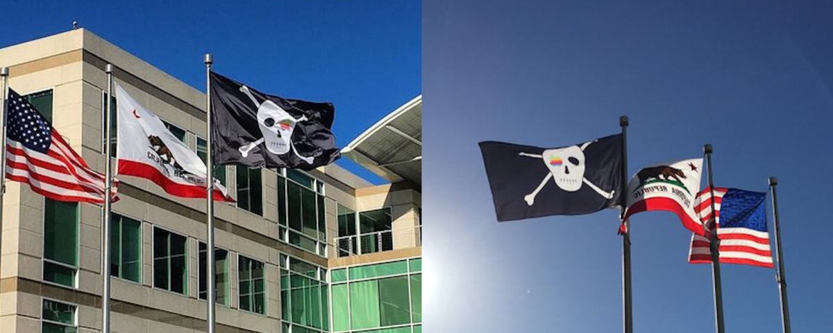 Pour les 40 ans d'Apple, le drapeau pirate flotte devant le 1, Infinite Loop