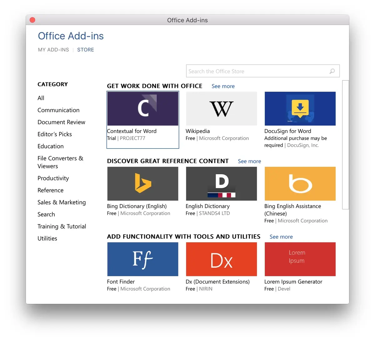 Les compléments d'Office sont disponibles sur Mac