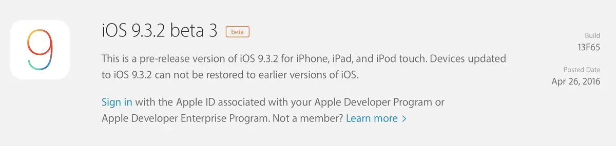 iOS 9.3.2 Beta 3 (publique), 10.11.5 beta 3 et tvOS 9.2.1 beta 3