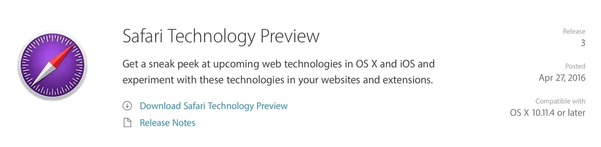 Une troisième version de Safari Technology Preview