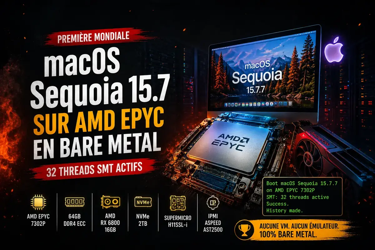 Un d&eacute;veloppeur fran&ccedil;ais fait tourner macOS Sequoia sur un serveur AMD EPYC