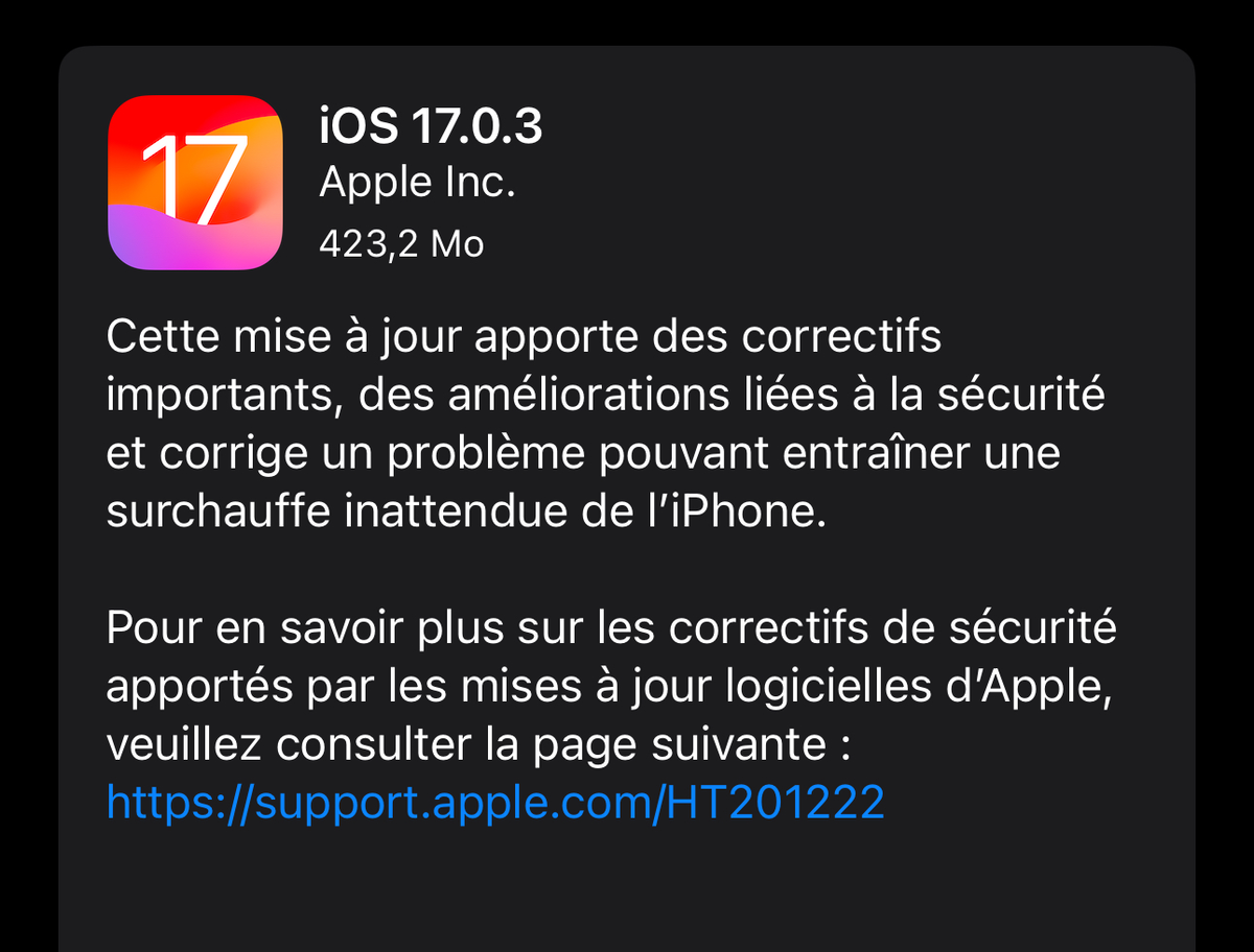 iOS 17.0.3 est disponible et devrait régler la surchauffe des iPhone 15 Pro (+comparatif) !