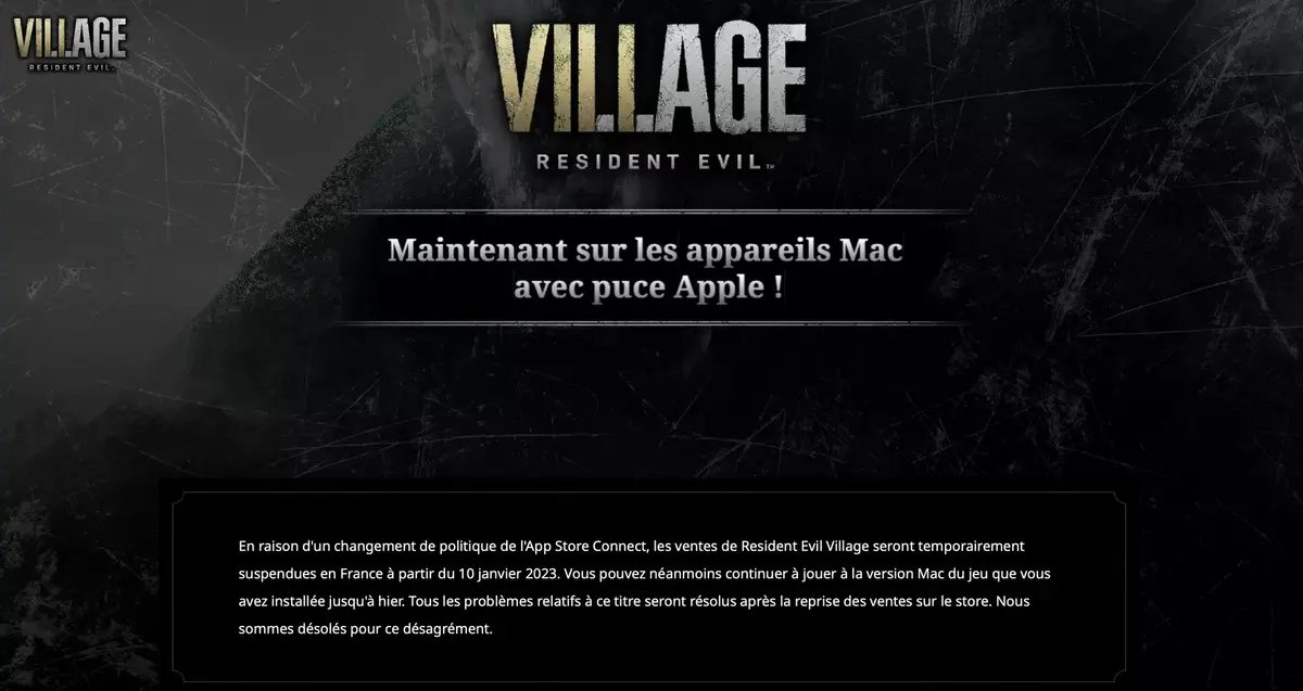 Un souci avec l'App Store en France (Resident Evil Village retiré, retard pour DaVinci Resolve) ?