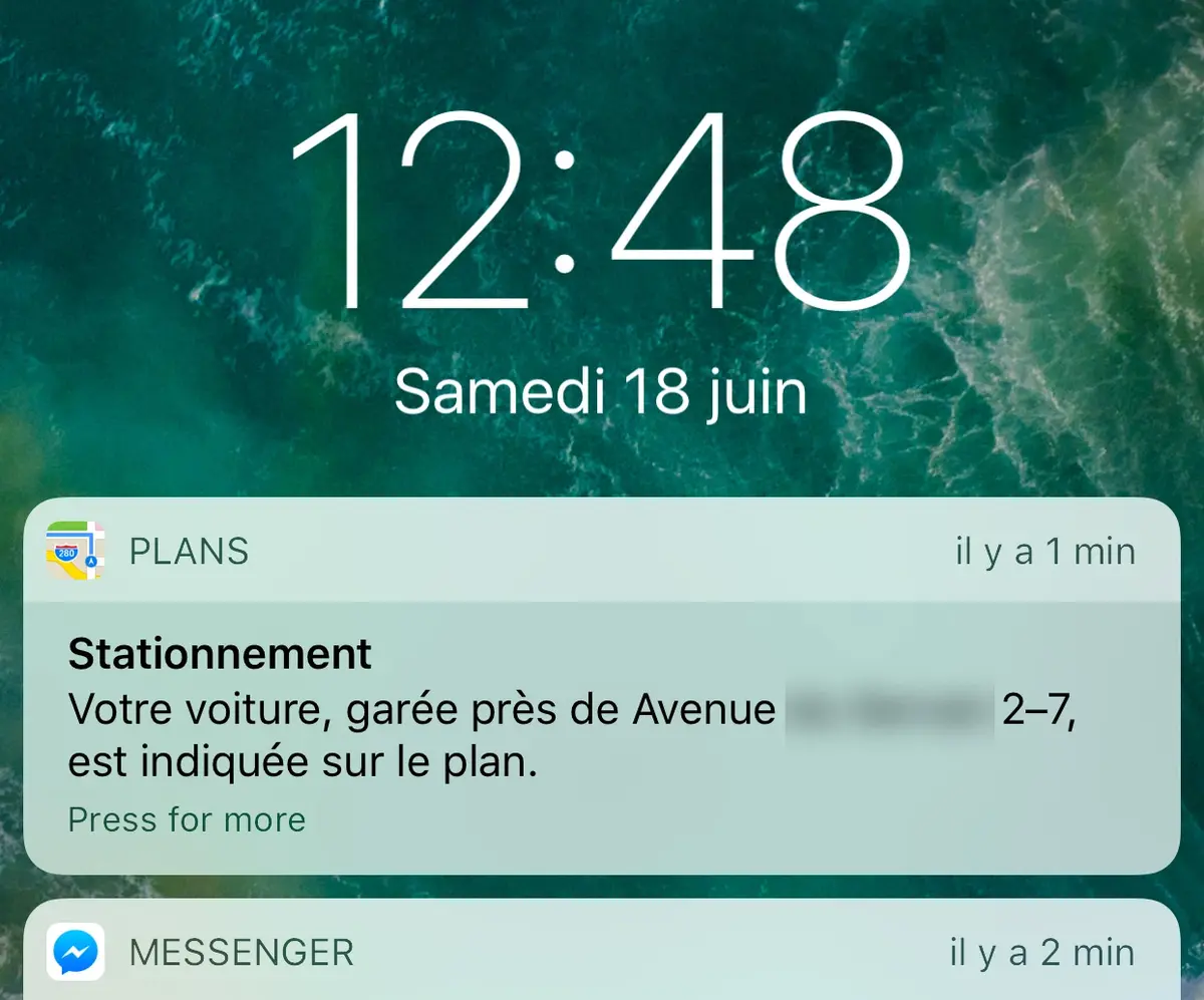 iOS 10 : petit test de la localisation automatique de sa voiture dans Plans