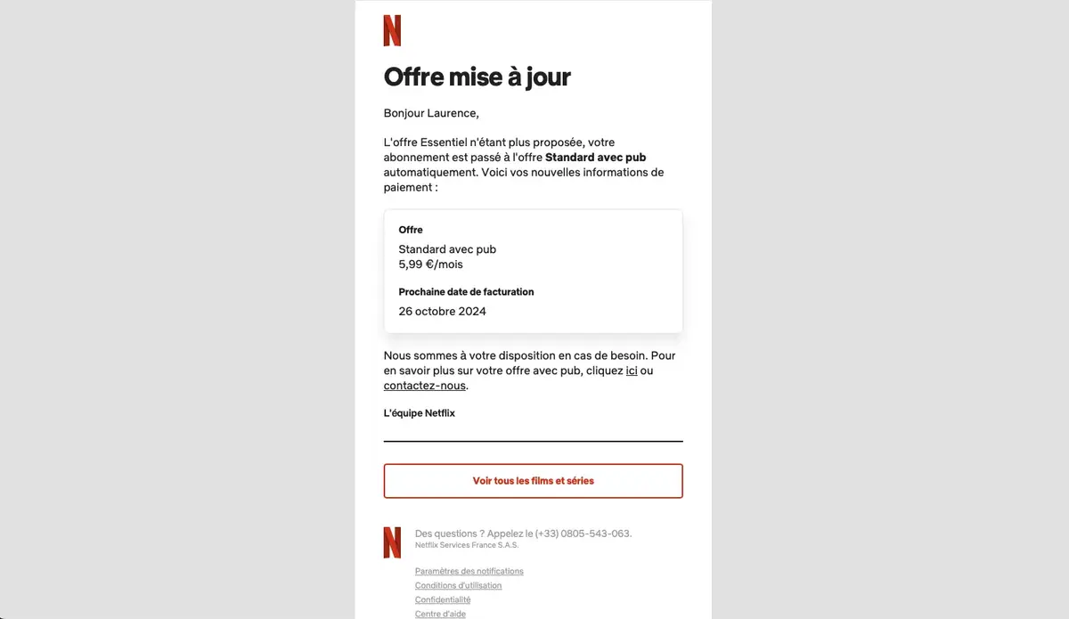 Netflix passe tous les abonnements Essentiel à l'offre Standard avec pub