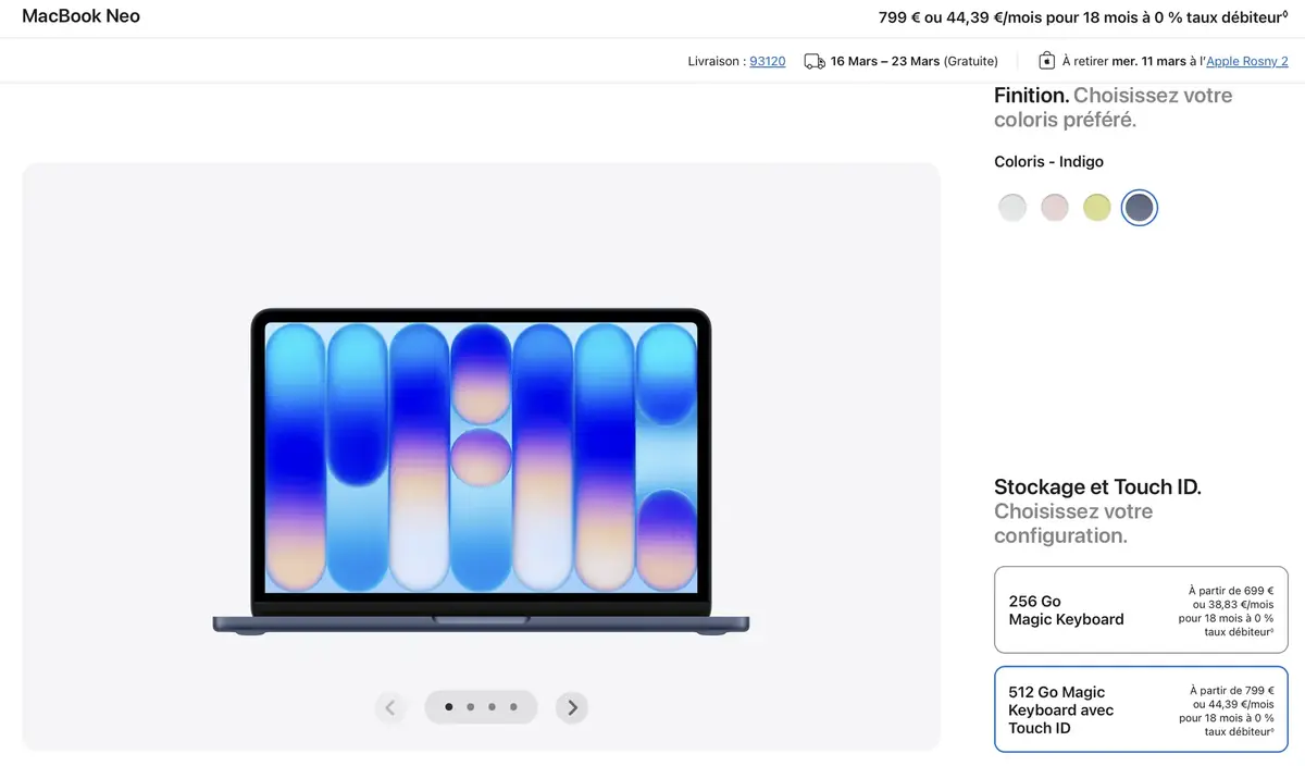 MacBook Neo&nbsp;: les d&eacute;lais de livraison s'allongent sur l'Apple Store&nbsp;! O&ugrave; le trouver pour le 11 mars