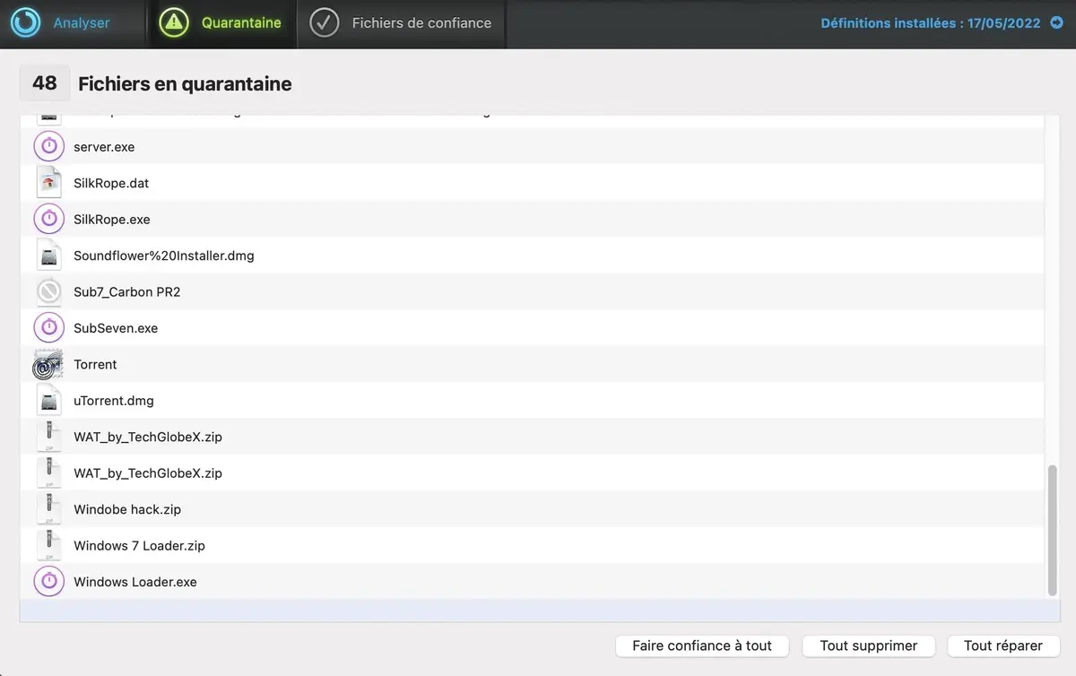 Antivirus Mac Intego fichiers mis en quarantaine