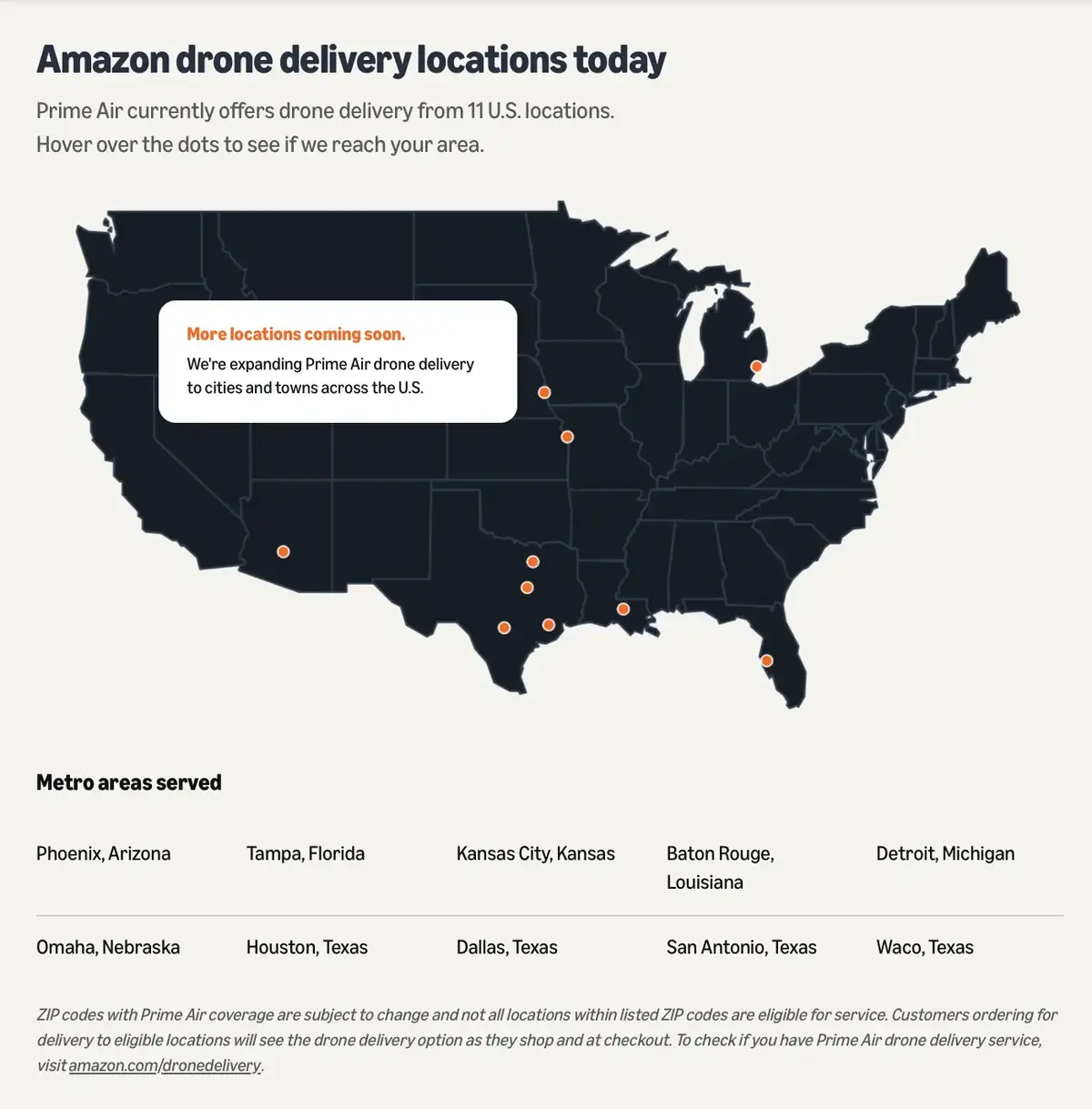 Amazon Prime Air &agrave; la conqu&ecirc;te du ciel&nbsp;: ses drones vont livrer pr&egrave;s de 500 villes am&eacute;ricaines