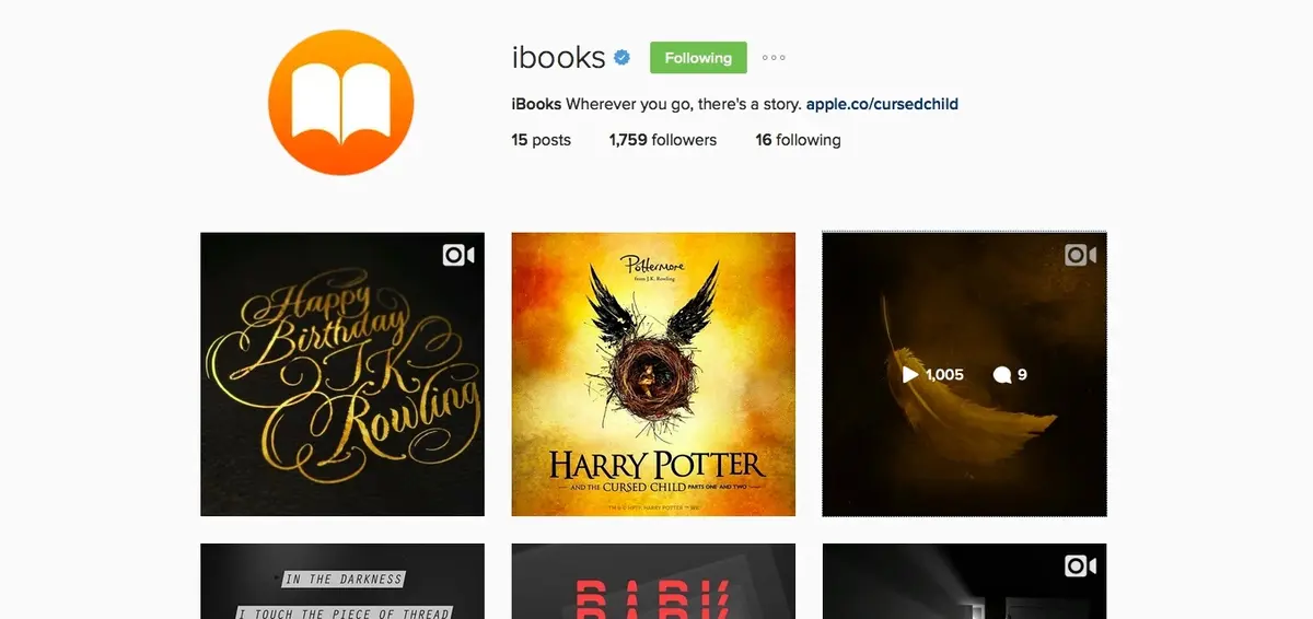 iBooks ouvre son compte sur Instagram