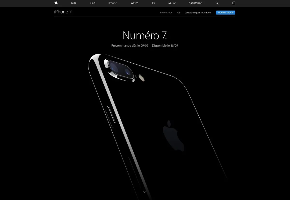 Le site d'Apple présente le nouvel iPhone 7