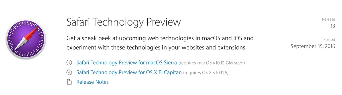 Safari Technology Preview 13 est disponible