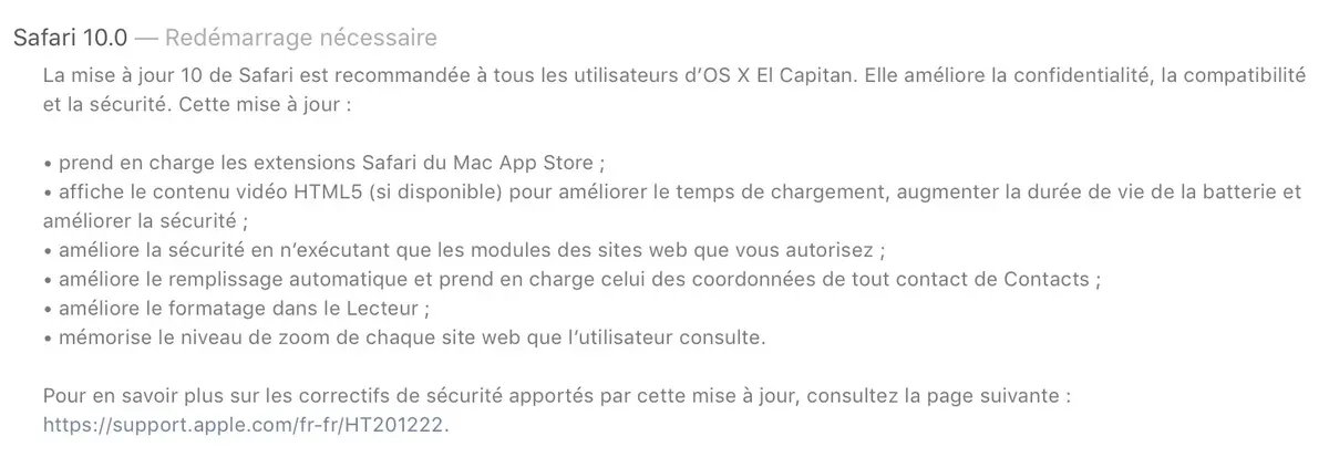 Safari 10 est disponible pour El Capitan