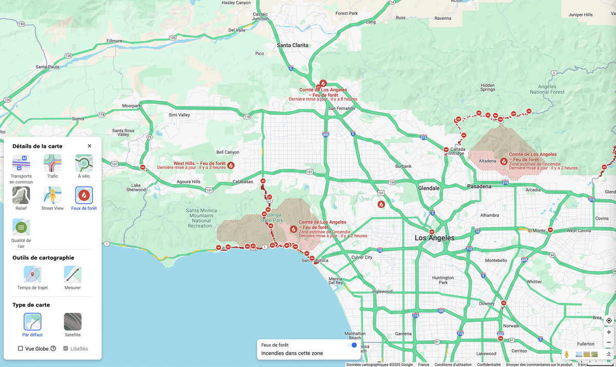 Google Maps : comment utiliser le calque "incendies" ?