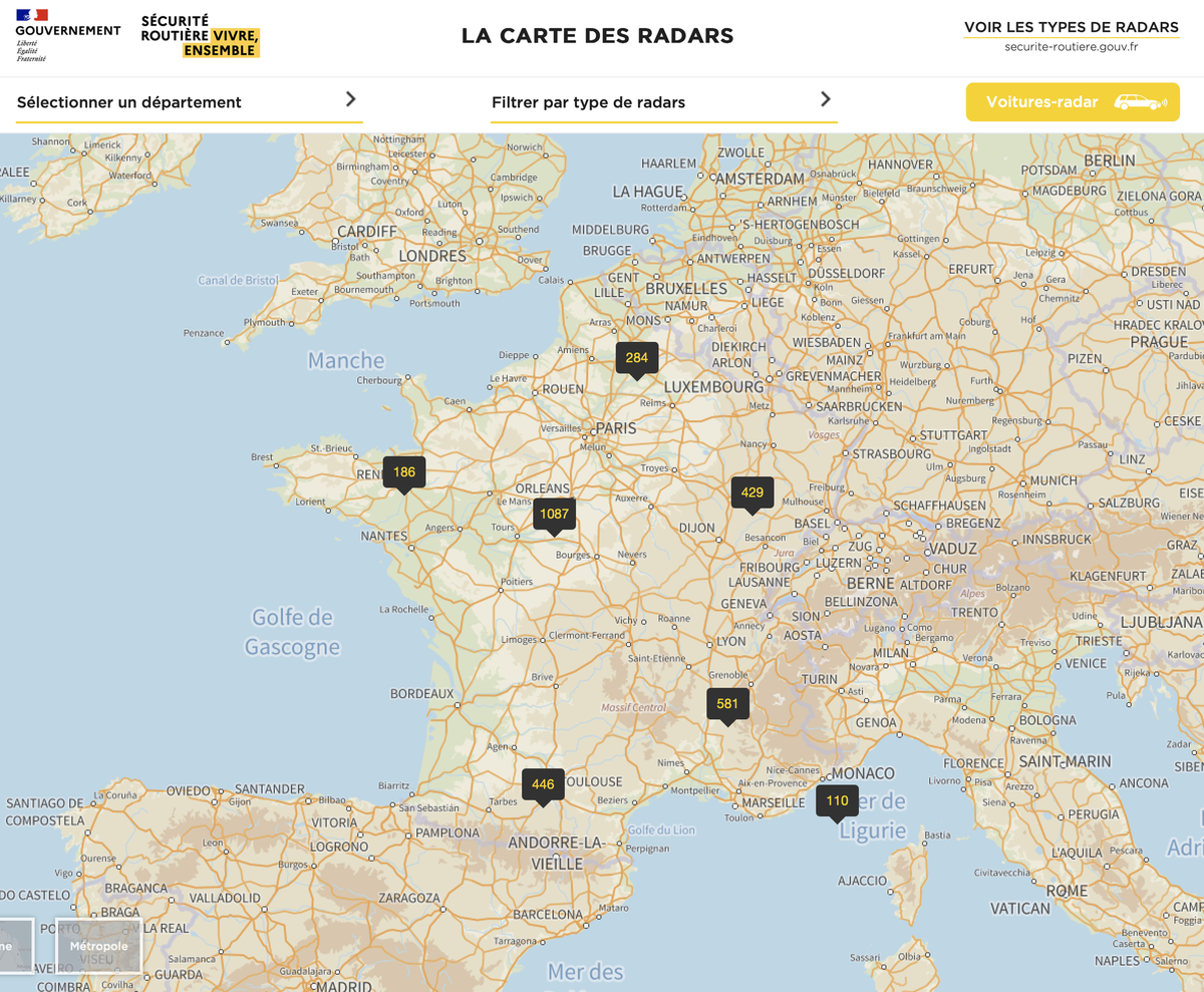 La carte des radars en France est disponible sur le site du gouvernement