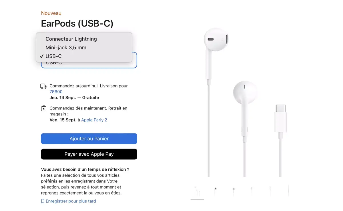 De nombreux accessoires USB-C : AirPods Pro, EarPods, adaptateurs et câbles