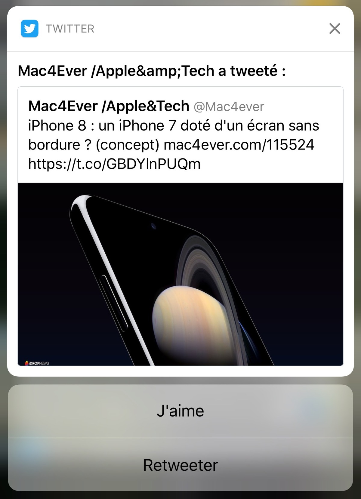 Twitter adopte enfin les notifications enrichies d'iOS 10