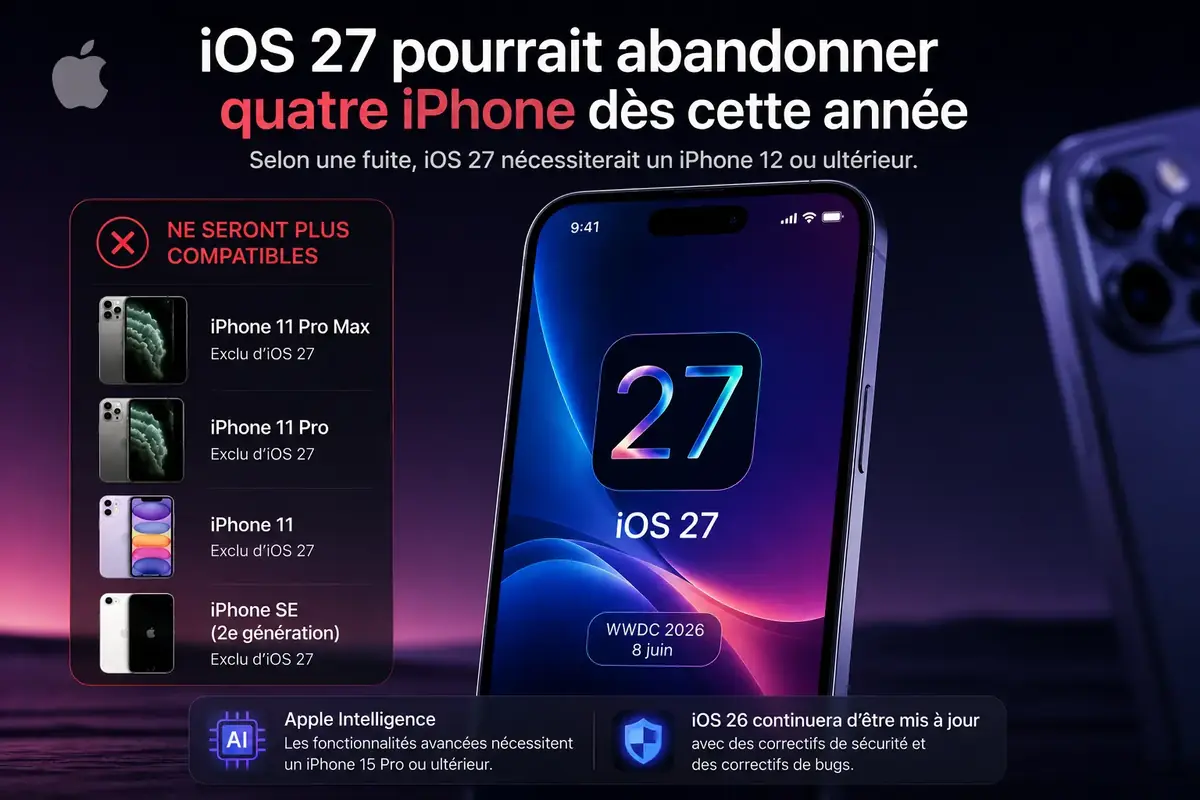 iOS 27 pourrait abandonner ces quatre iPhone