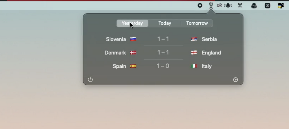 Une App pour suivre l'Euro 2024 de foot depuis la barre des menus du Mac