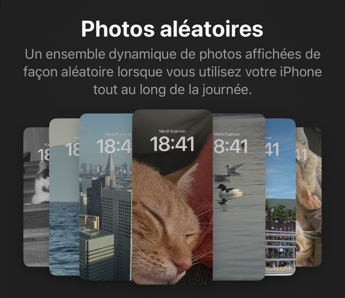 iOS 17.1 album photos aléatoires fond d'écran