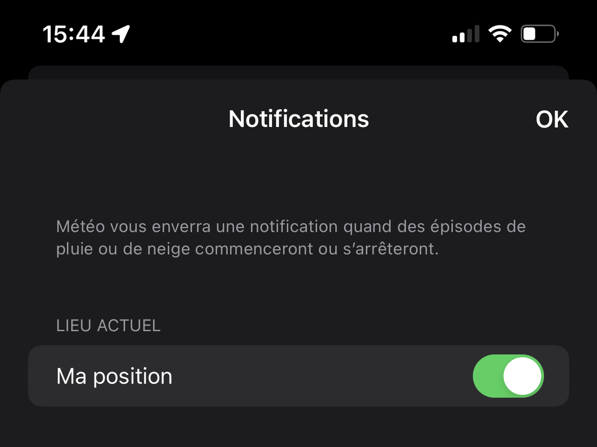 iOS 15 : comment activer les notifications de pluie de l'app Météo