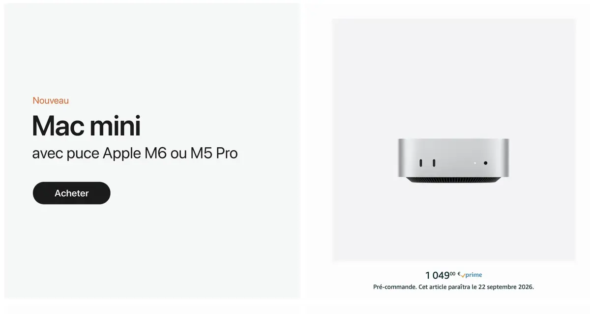 Mac mini M6&nbsp;: les pr&eacute;commandes sont ouvertes sur Amazon &agrave; partir de 1 049&nbsp;&euro;
