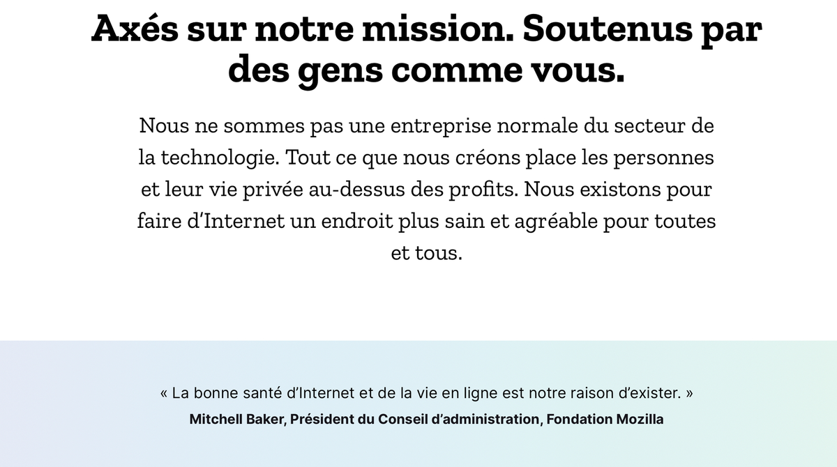 Ce message s'affiche sur la home de Mozilla